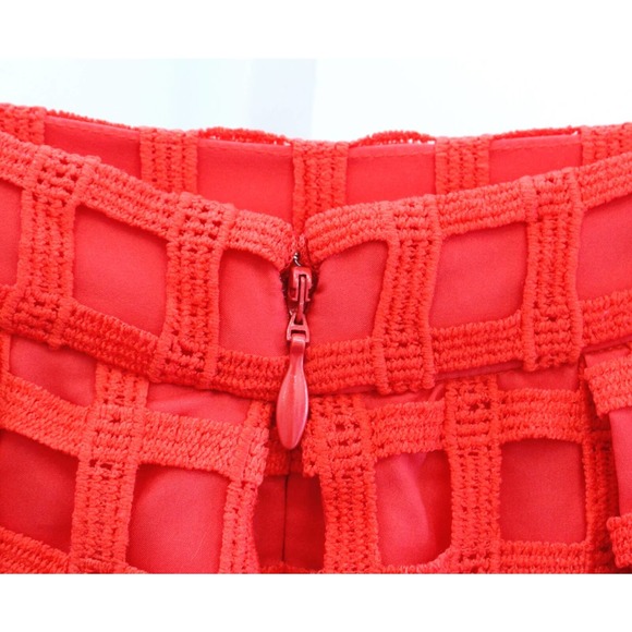 Hutch Anthropologie Soraya Red Windowpane Lace Cutout Hi Lo Midi Skirt Size 0 - Picture 5 of 9